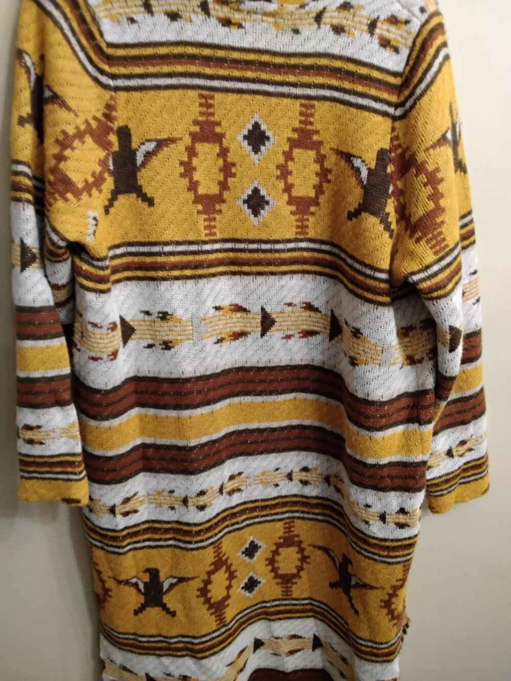 Cruel Mustard Yellow Aztec Print Sweater Duster Cardigan XL Long - Picture 9 of 9